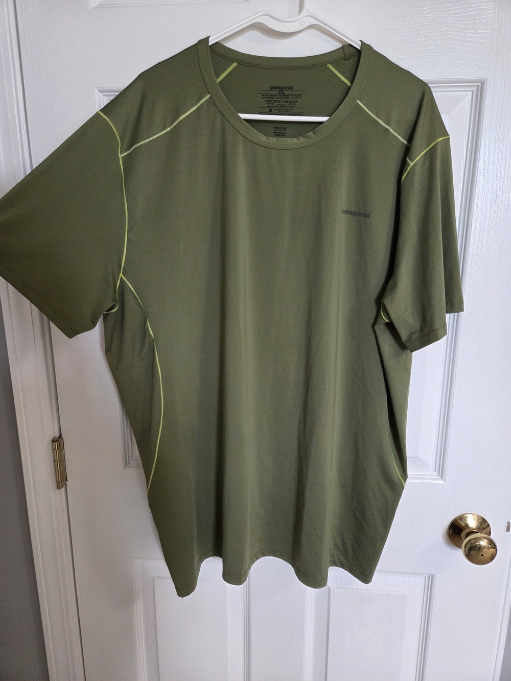 Patagonia Olive Green Short-Sleeve Active Tee with Lime Stitching